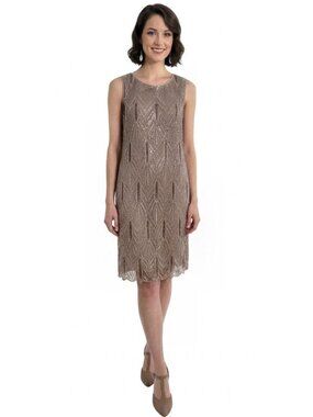 Pisarro Nights Taupe Sequined Beaded Women's Cocktail dress, Size 12